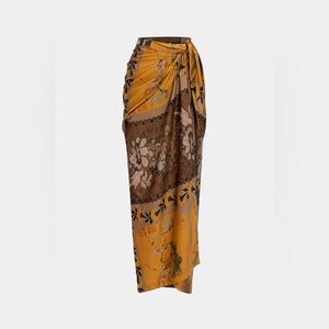 040. Micas Retro Print Satin Tie Front Skirt